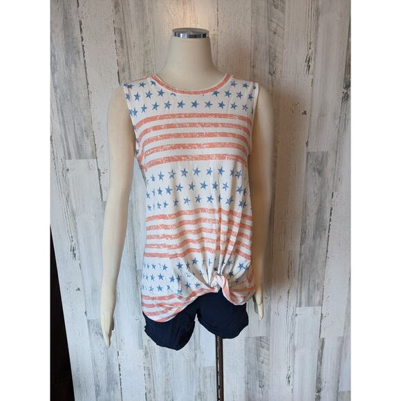 LIBERTY PATRIOTIC Americana Stars Stripes Knot Sleeveless Tank Summer XL - Picture 10 of 13